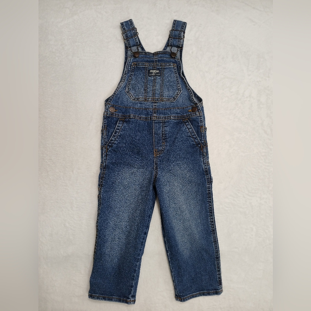 OshKosh B'gosh Overall Blue Denim Toddler 3T Buckle Straps Pockets One Piece